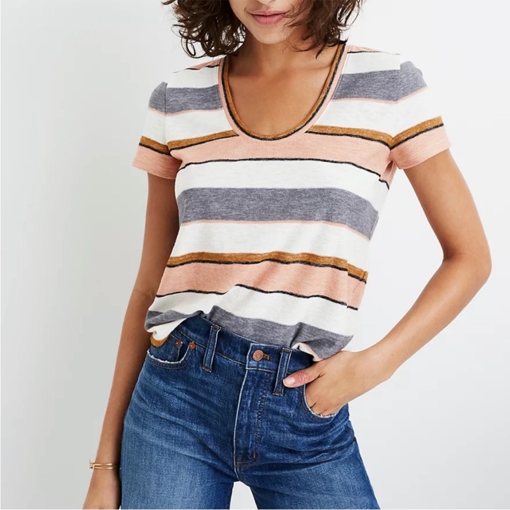 Madewell Striped Scoop Neck Tee Medium - Picture 1 of 5
